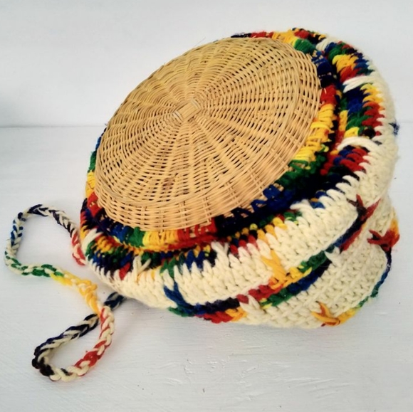 Vintage picnic straw plate set hand made knit - Picture 1 of 4